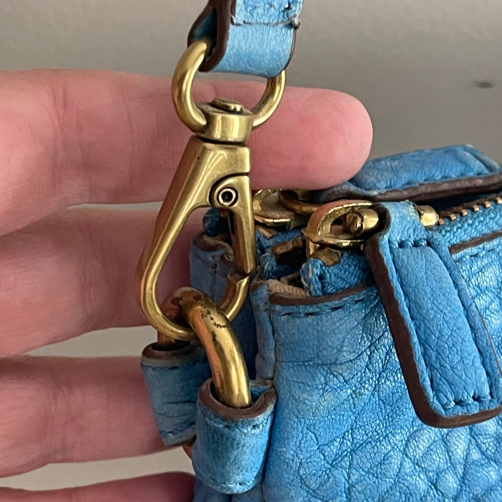 Fossil Memoir Pebbled Leather Sky Blue Crossbody Bag Turquoise Purse Coastal - Picture 11 of 16